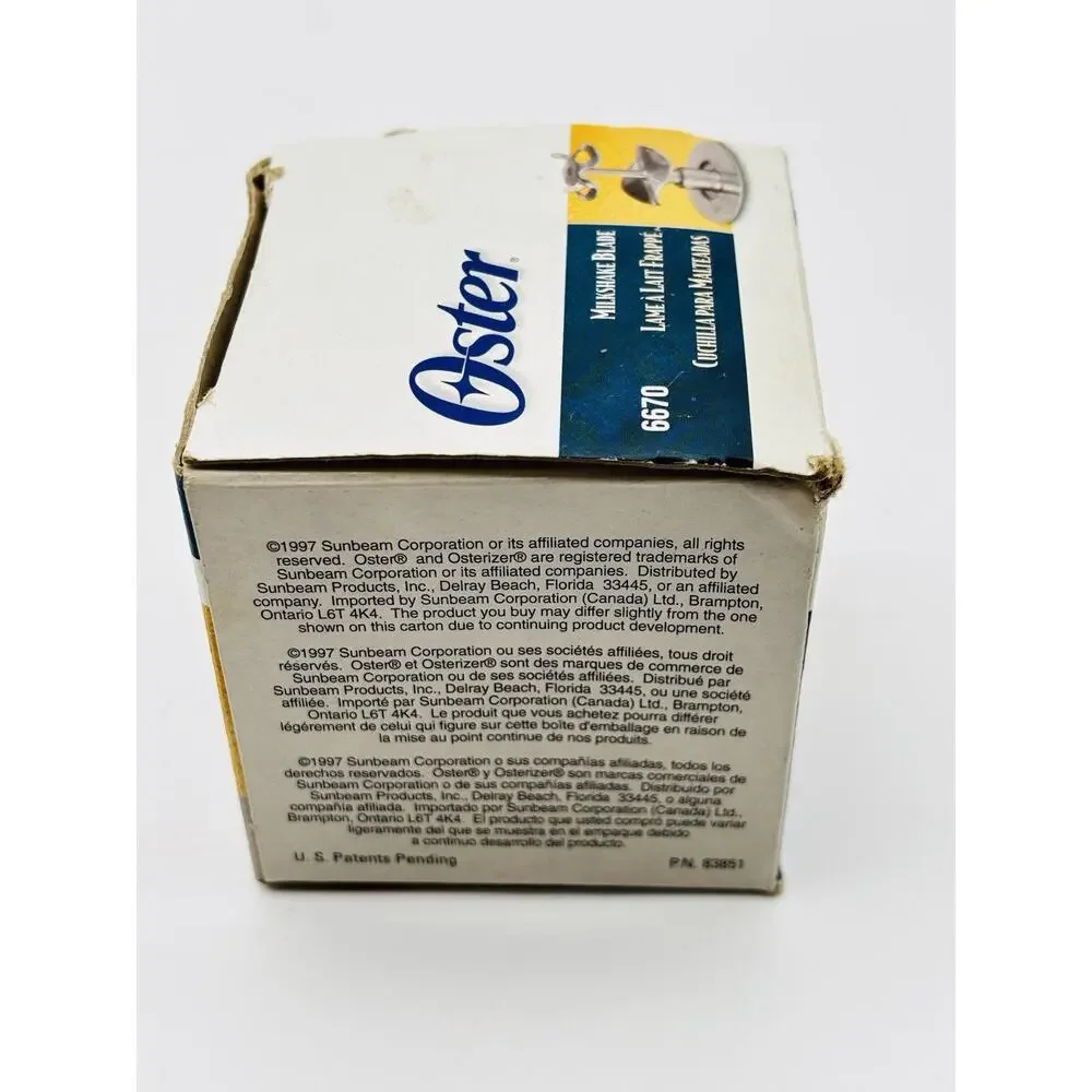 OSTER Blender Milkshake Blade part number 6670. Original Box. VG Condition